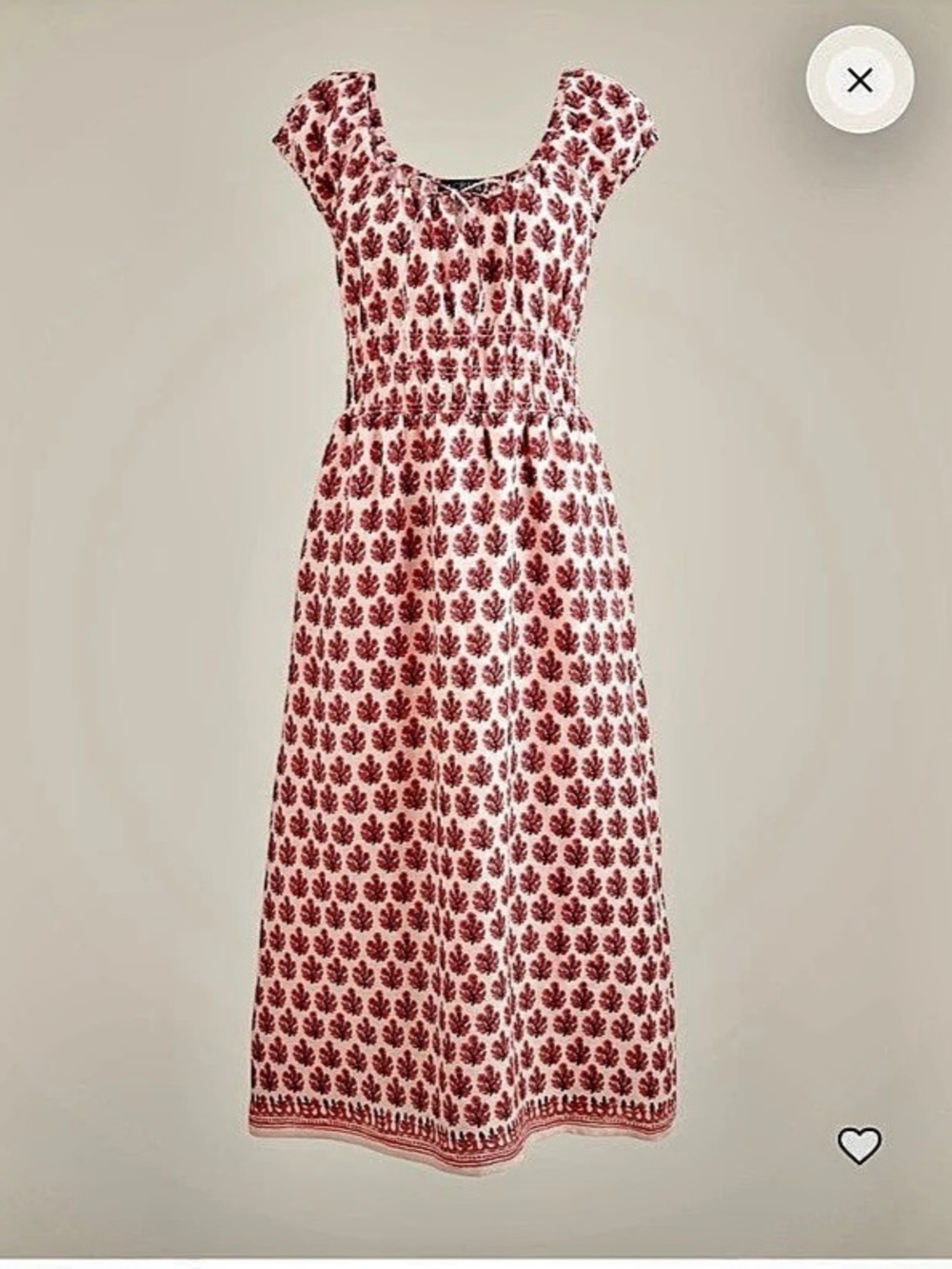 J.Crew Cap-Sleeve Midi Dress in Block Print Linen Block Print White & Red